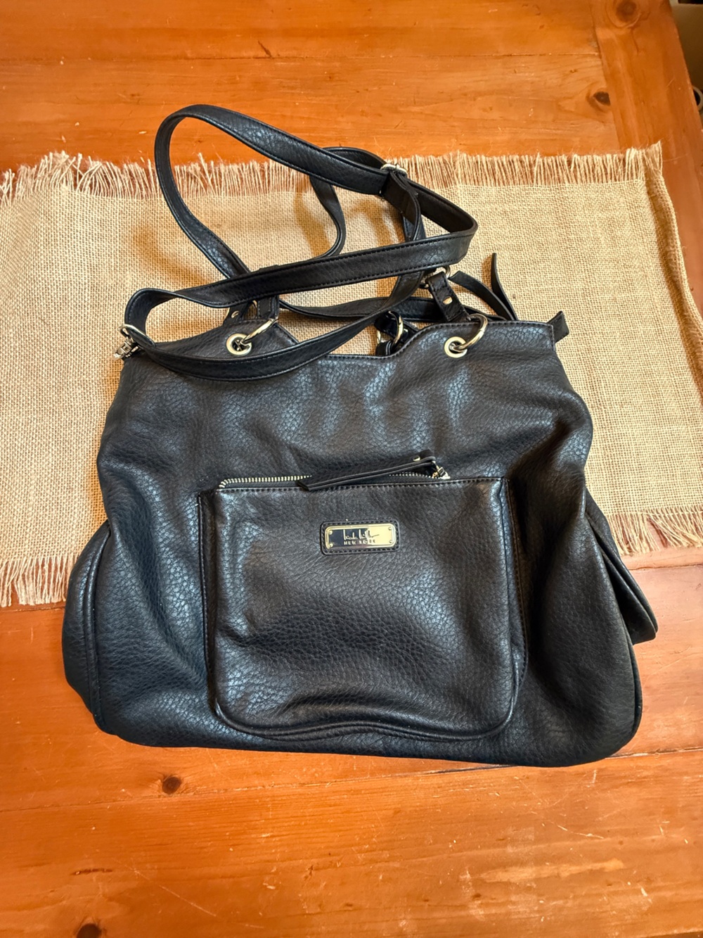 Nicole Miller Black Leather Satchel with Gold Hardware